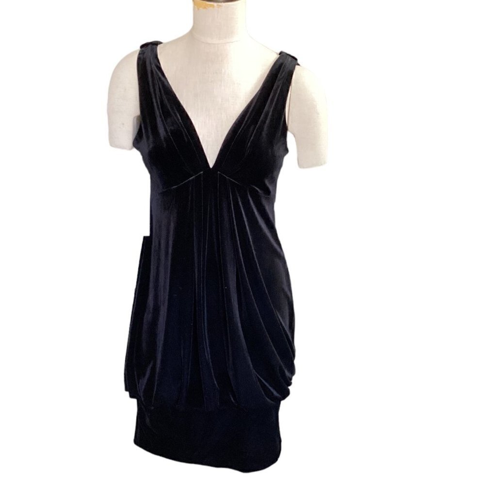 London Times Velvet Sleeveless V-Neck Dress Draped Cowl Back 10 Black #75L‎